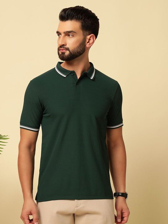 Men Solid Polo Collar Cotton T-shirt - Namma Angadi