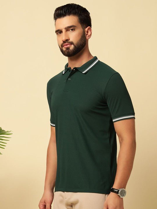 Men Solid Polo Collar Cotton T-shirt - Namma Angadi