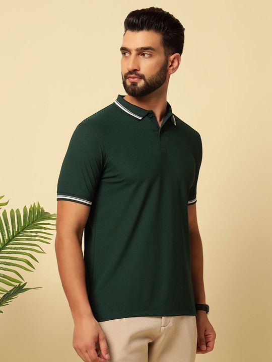 Men Solid Polo Collar Cotton T-shirt - Namma Angadi