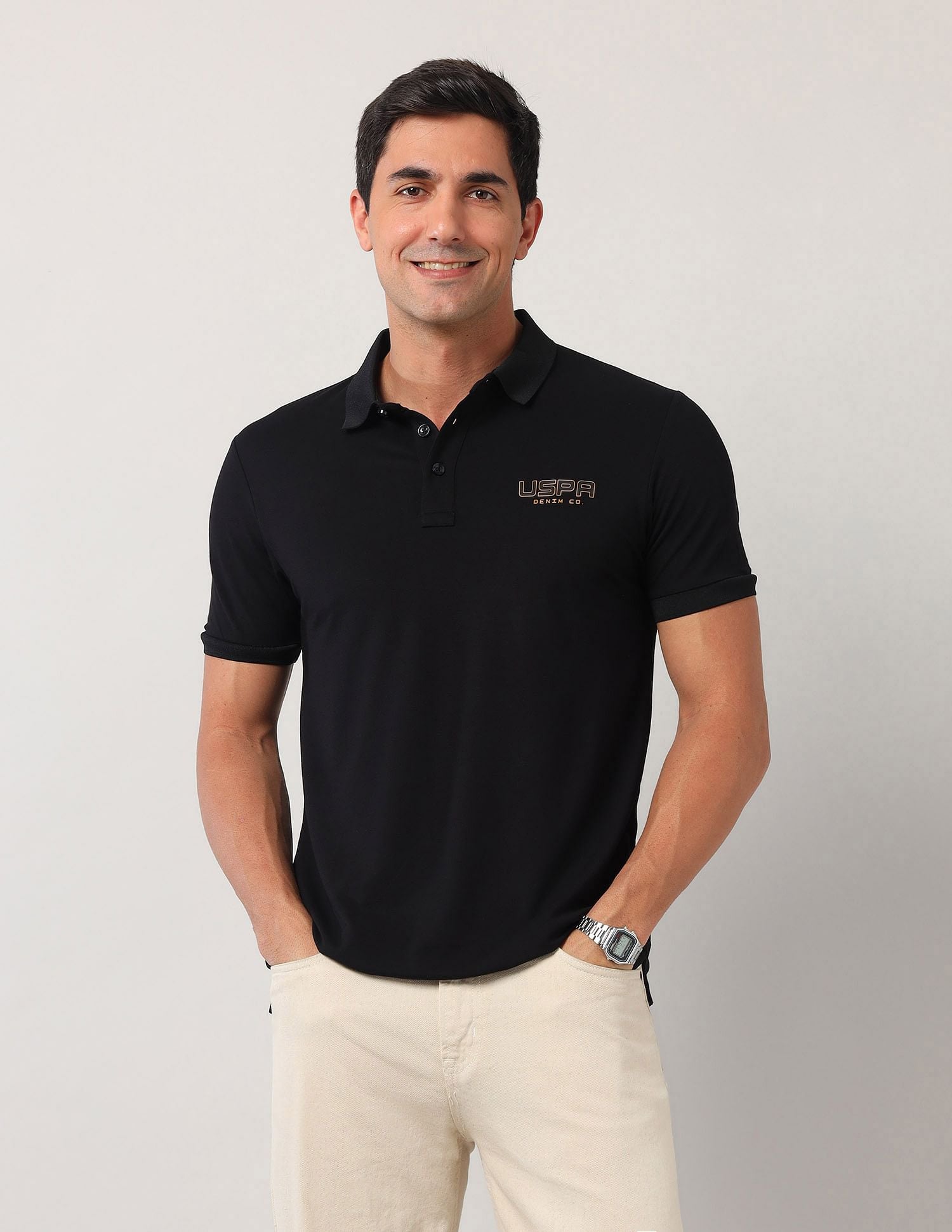 Men Solid Polo Collar Cotton T-shirt - Namma Angadi