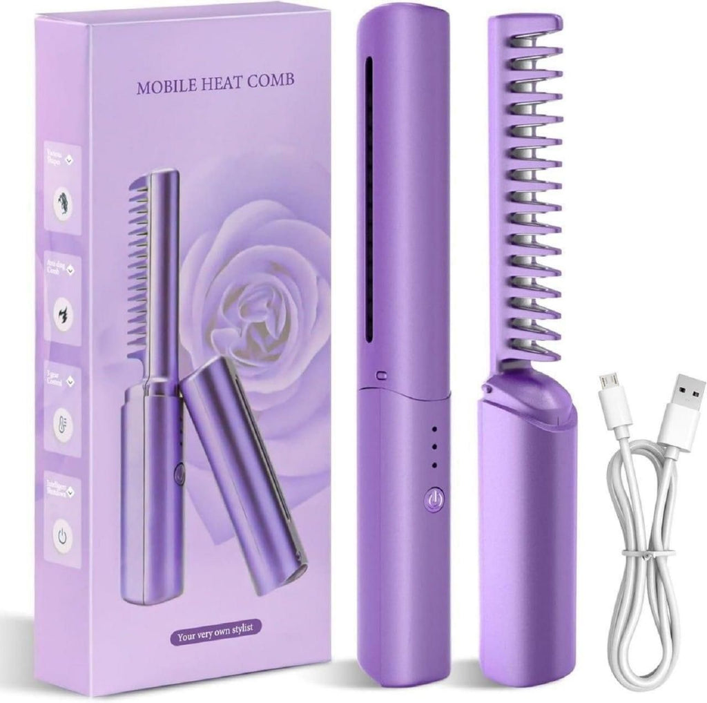 Meneflix Portable Mini Hair Straightener Cordless Rechargeable Mini Adjustable Hair Straightener Hot Comb - Namma Angadi