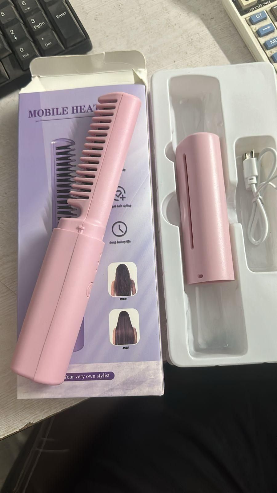 Meneflix Portable Mini Hair Straightener Cordless Rechargeable Mini Adjustable Hair Straightener Hot Comb - Namma Angadi
