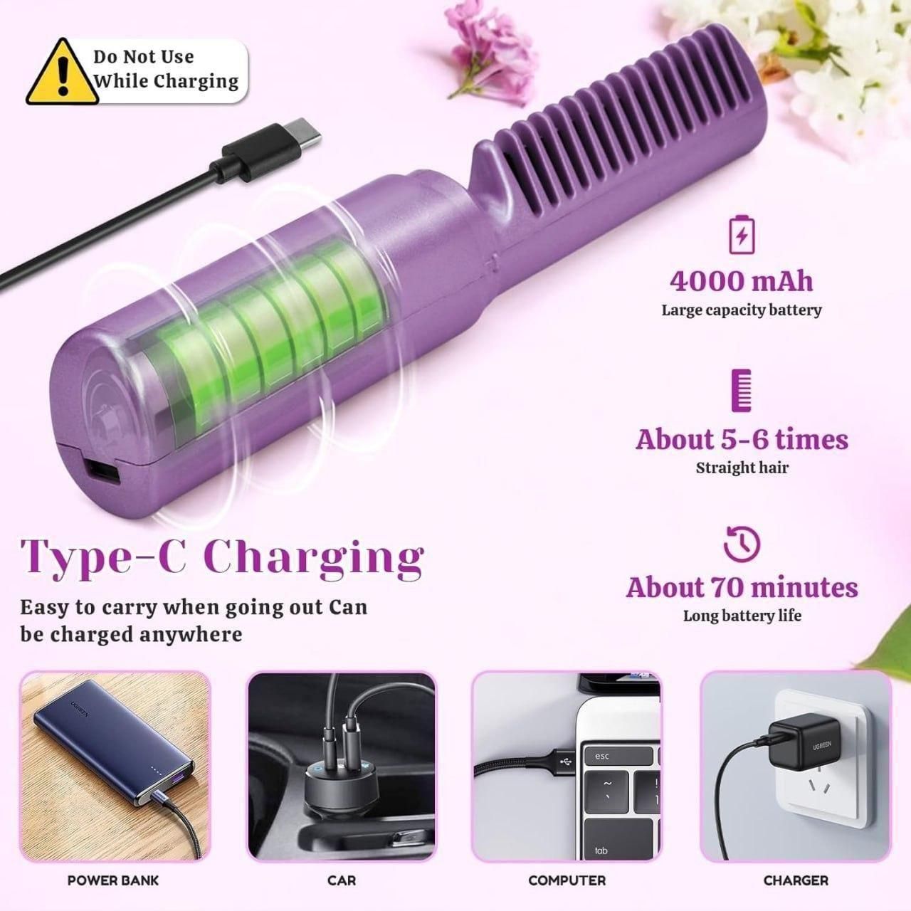 Meneflix Portable Mini Hair Straightener Cordless Rechargeable Mini Adjustable Hair Straightener Hot Comb - Namma Angadi