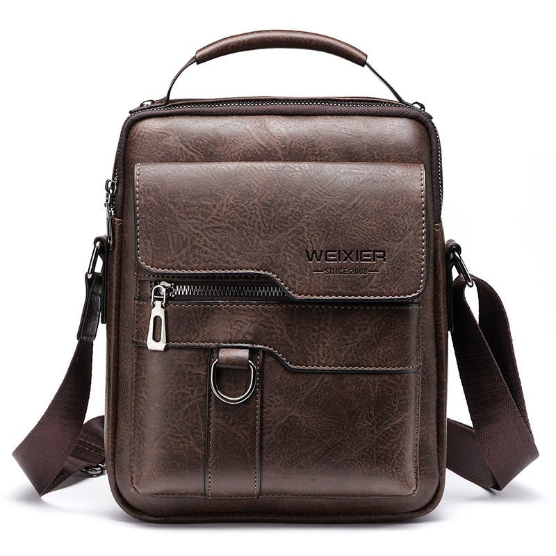 Popular Men's Messenger Bag One Shoulder Retro Business Backpack PU Leather Flaps Crossbody Bags Business Flap Male Solid Travel Bag - Namma Angadi