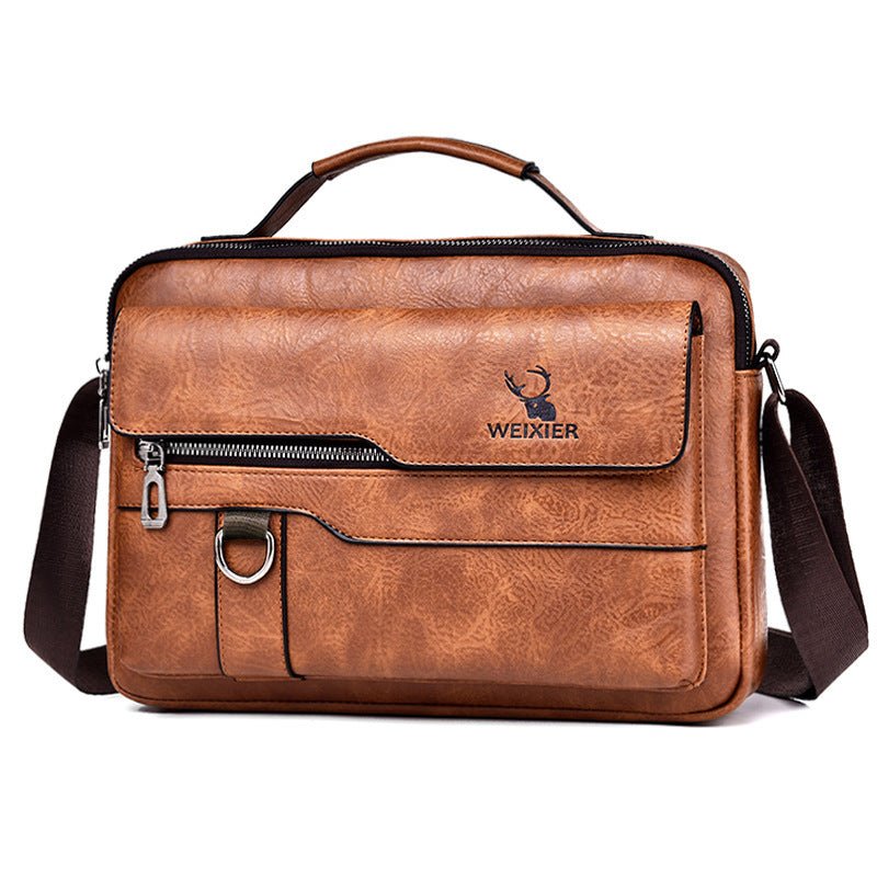 Popular Men's Messenger Bag One Shoulder Retro Business Backpack PU Leather Flaps Crossbody Bags Business Flap Male Solid Travel Bag - Namma Angadi