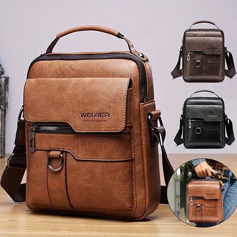 Popular Men's Messenger Bag One Shoulder Retro Business Backpack PU Leather Flaps Crossbody Bags Business Flap Male Solid Travel Bag - Namma Angadi