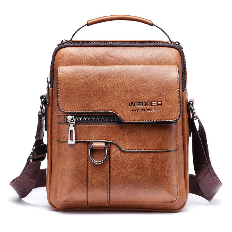 Popular Men's Messenger Bag One Shoulder Retro Business Backpack PU Leather Flaps Crossbody Bags Business Flap Male Solid Travel Bag - Namma Angadi