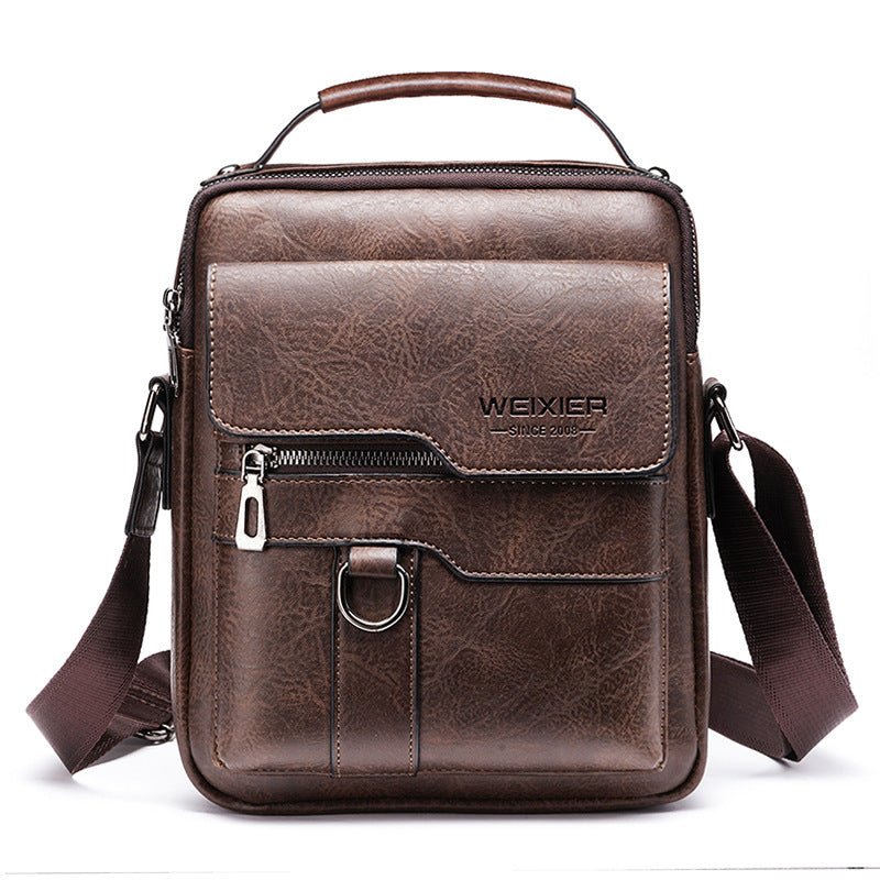 Popular Men's Messenger Bag One Shoulder Retro Business Backpack PU Leather Flaps Crossbody Bags Business Flap Male Solid Travel Bag - Namma Angadi