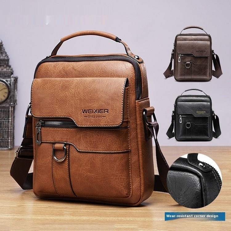 Popular Men's Messenger Bag One Shoulder Retro Business Backpack PU Leather Flaps Crossbody Bags Business Flap Male Solid Travel Bag - Namma Angadi