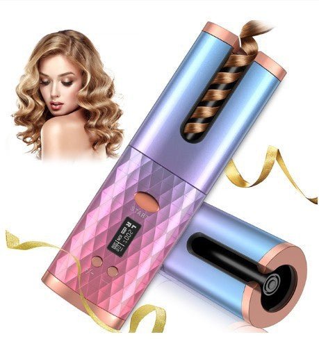 Rechargeable Automatic Hair Curler Women Portable Hair Curling Iron LCD Display Ceramic Curly Rotating Curling Wave Styer - Namma Angadi