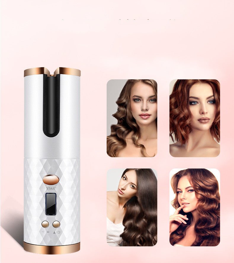 Rechargeable Automatic Hair Curler Women Portable Hair Curling Iron LCD Display Ceramic Curly Rotating Curling Wave Styer - Namma Angadi