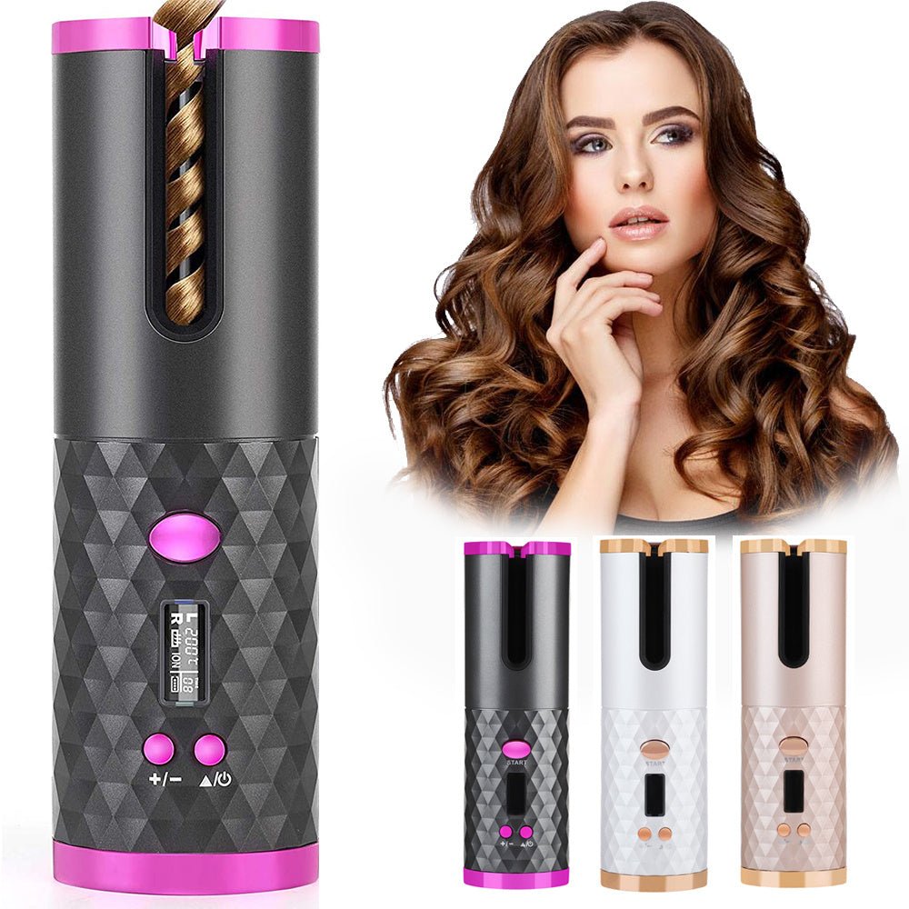 Rechargeable Automatic Hair Curler Women Portable Hair Curling Iron LCD Display Ceramic Curly Rotating Curling Wave Styer - Namma Angadi