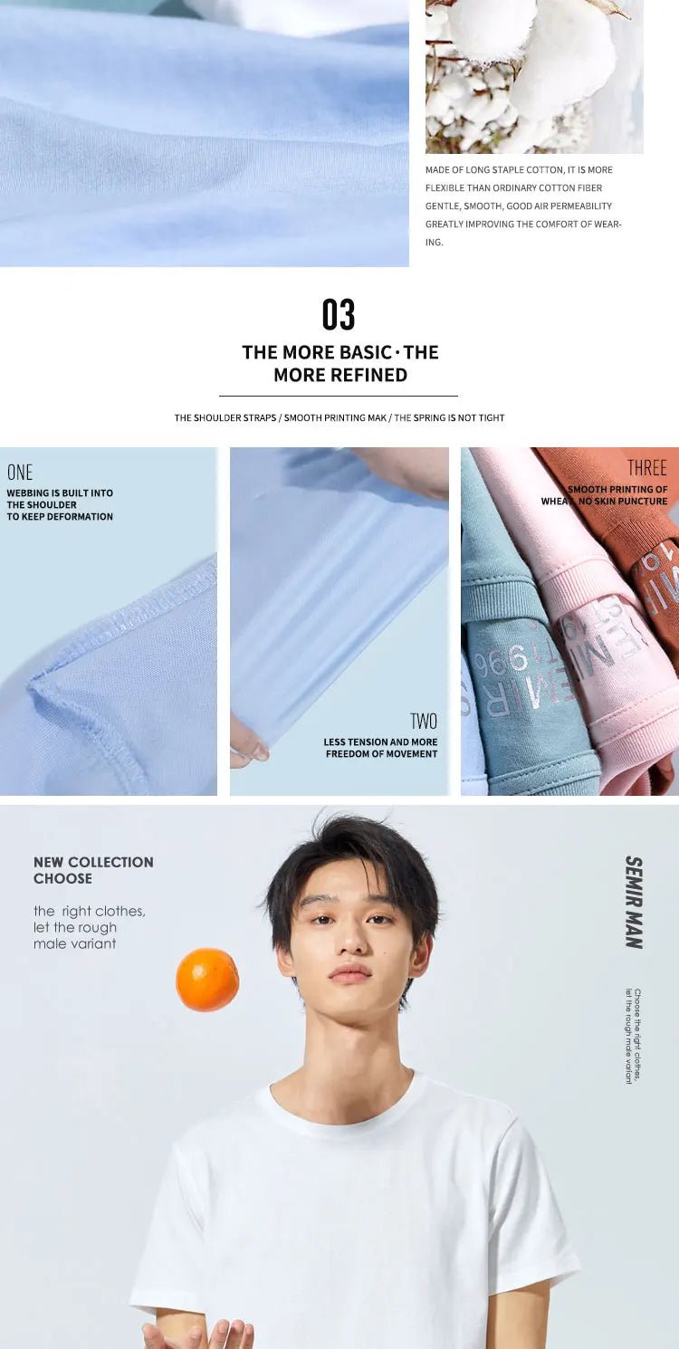 Semir Summer Cotton T Shirts Men 2024 Simple O Neck Stretch Solid New Tops Clothing Casual Tshirt Man Streetwear Cool Tee Shirts - Namma Angadi