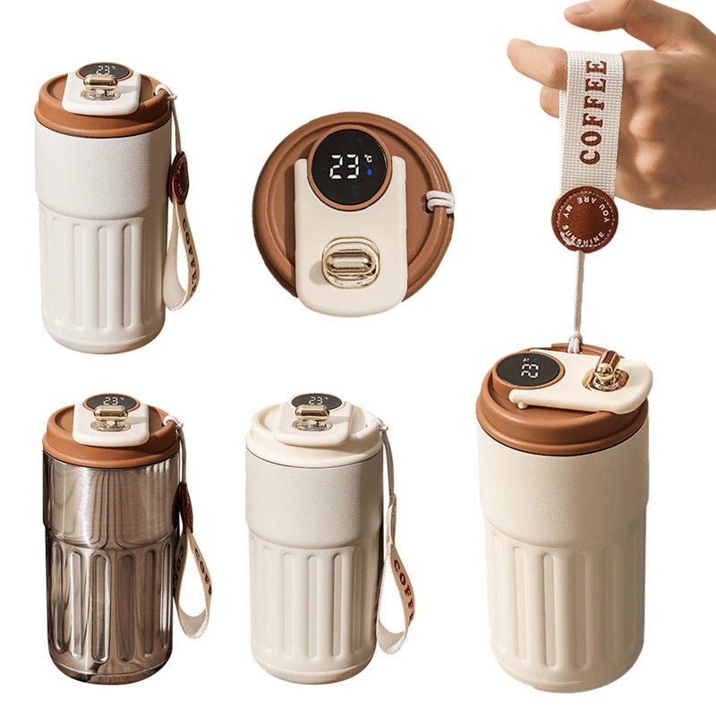 Smart Digital Thermal Bottle Portable Coffee Mug Stainless Steel Water Bottle In - Car Insulated Cup Keep Cold Vacuum Flasks 450ml - Namma Angadi