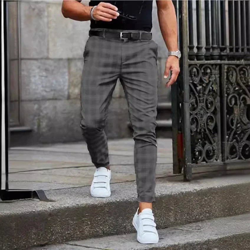 Suit Pant Men Long Pants Plaid Mid Waist Simple Slim Fit Zipper Splice Casual Regular Autumn Winter 2024 Straight Trousers - Namma Angadi