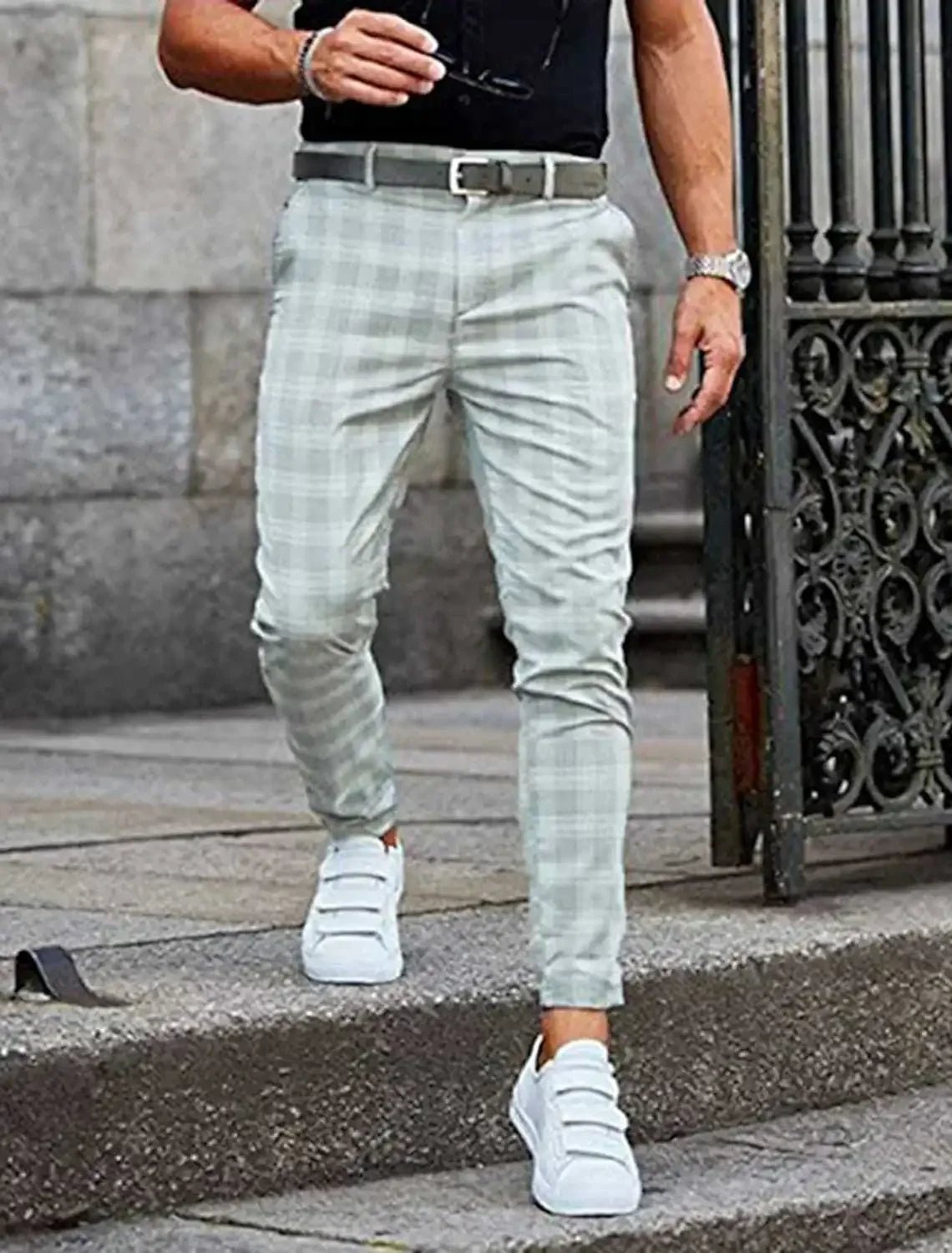 Suit Pant Men Long Pants Plaid Mid Waist Simple Slim Fit Zipper Splice Casual Regular Autumn Winter 2024 Straight Trousers - Namma Angadi
