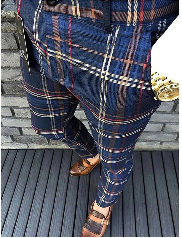 Suit Pant Men Long Pants Plaid Mid Waist Simple Slim Fit Zipper Splice Casual Regular Autumn Winter 2024 Straight Trousers - Namma Angadi