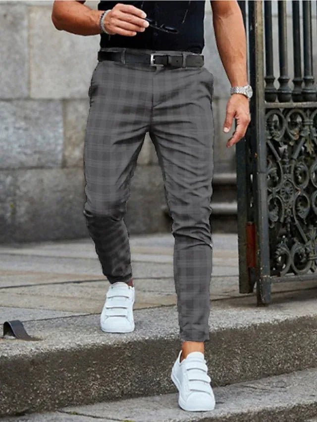 Suit Pant Men Long Pants Plaid Mid Waist Simple Slim Fit Zipper Splice Casual Regular Autumn Winter 2024 Straight Trousers - Namma Angadi