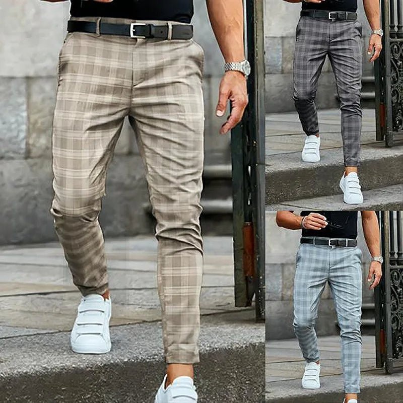 Suit Pant Men Long Pants Plaid Mid Waist Simple Slim Fit Zipper Splice Casual Regular Autumn Winter 2024 Straight Trousers - Namma Angadi