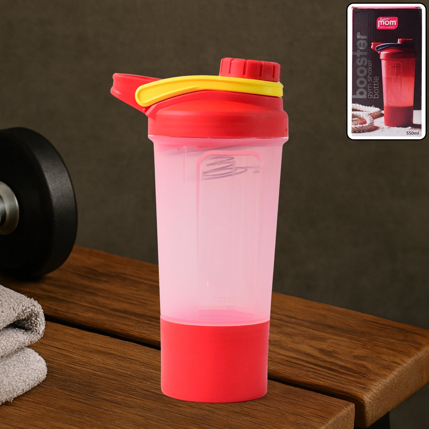 Supermom Premium Booster Gym Shaker Bottle With Mixing Ball (550ml 1 Pc) - Namma Angadi