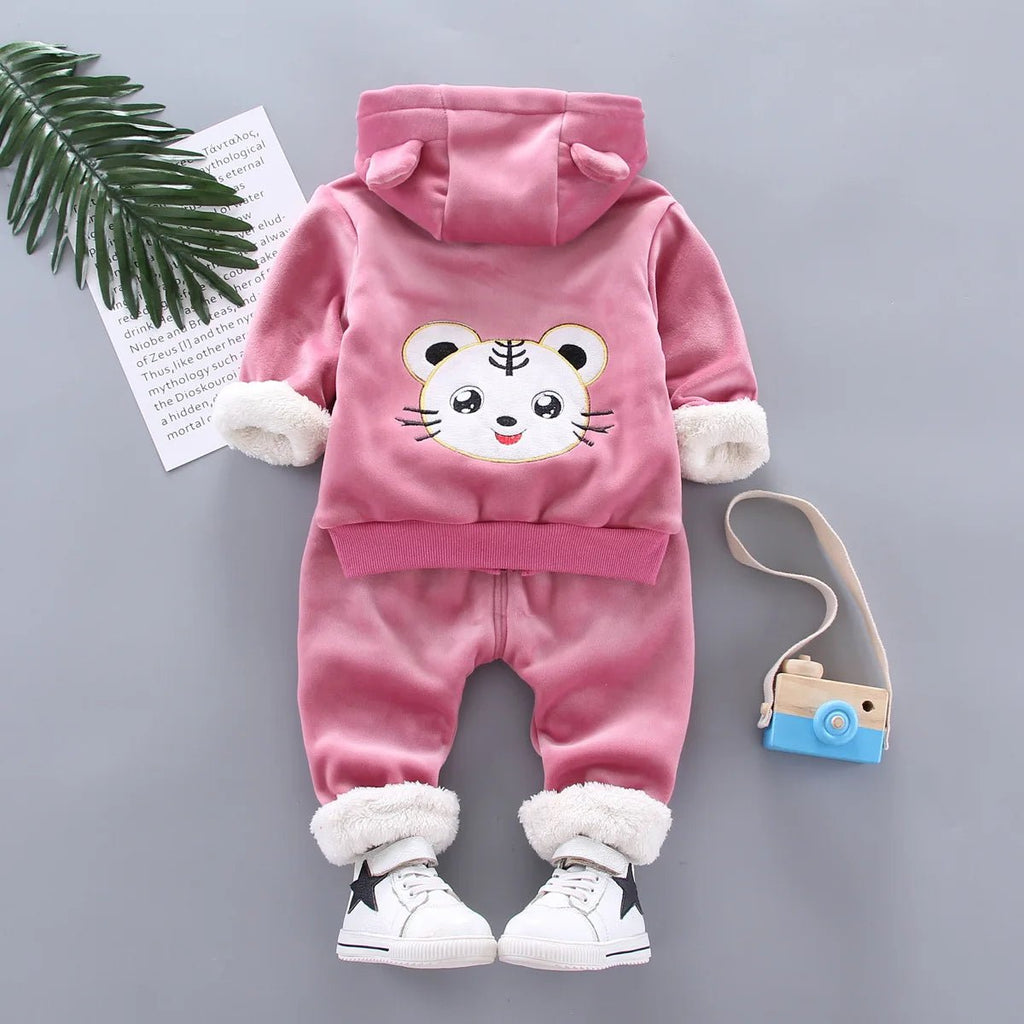 Warm Baby Girls Clothing Set Winter Thick Plush Cotton Clothing Sets For Baby Girls Hoodies And Pants Kids Suit Children Clothes - Namma Angadi