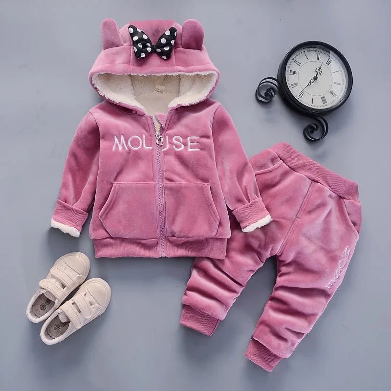 Warm Baby Girls Clothing Set Winter Thick Plush Cotton Clothing Sets For Baby Girls Hoodies And Pants Kids Suit Children Clothes - Namma Angadi
