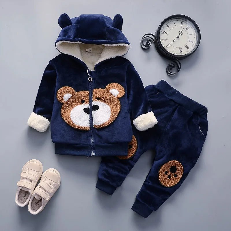 Warm Baby Girls Clothing Set Winter Thick Plush Cotton Clothing Sets For Baby Girls Hoodies And Pants Kids Suit Children Clothes - Namma Angadi