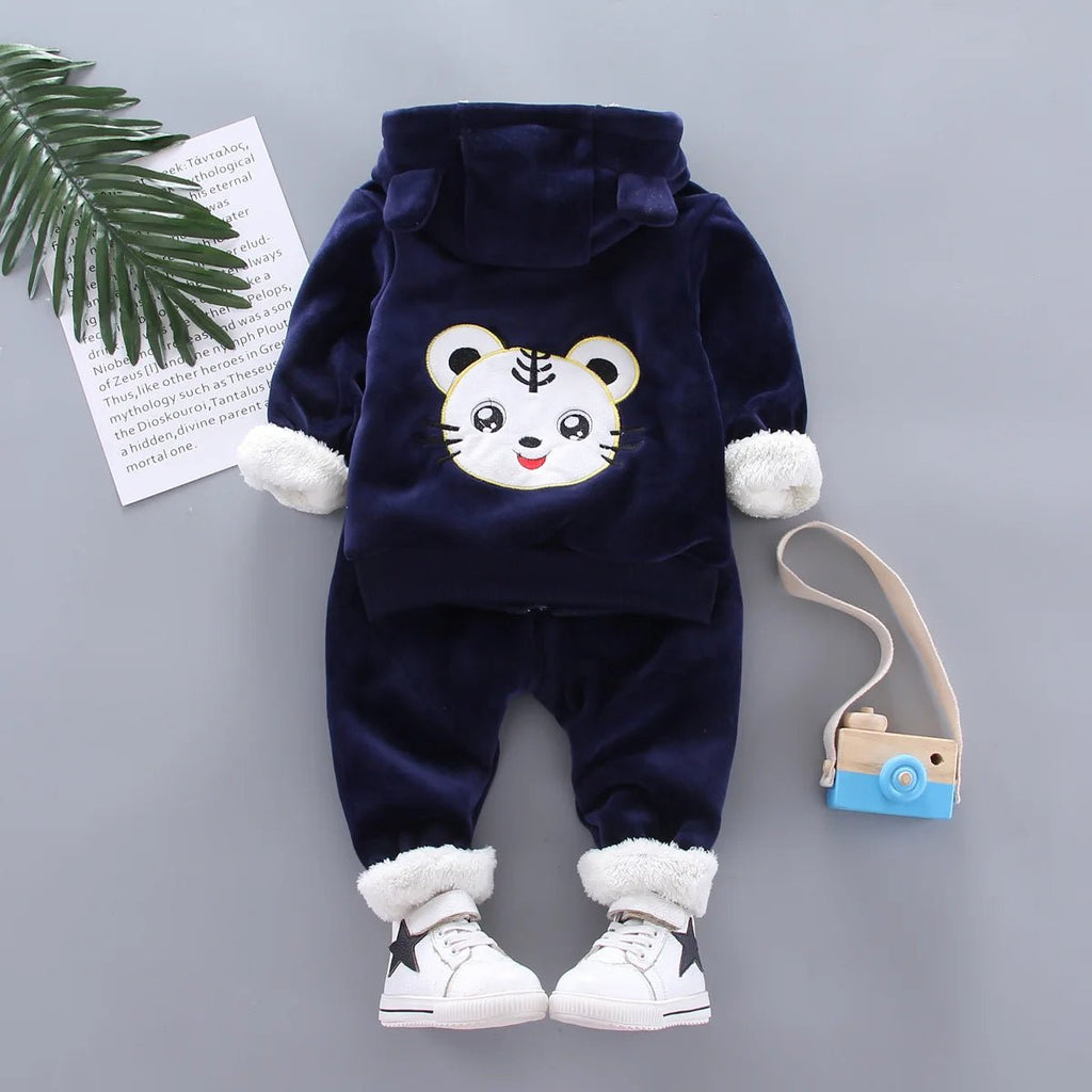 Warm Baby Girls Clothing Set Winter Thick Plush Cotton Clothing Sets For Baby Girls Hoodies And Pants Kids Suit Children Clothes - Namma Angadi