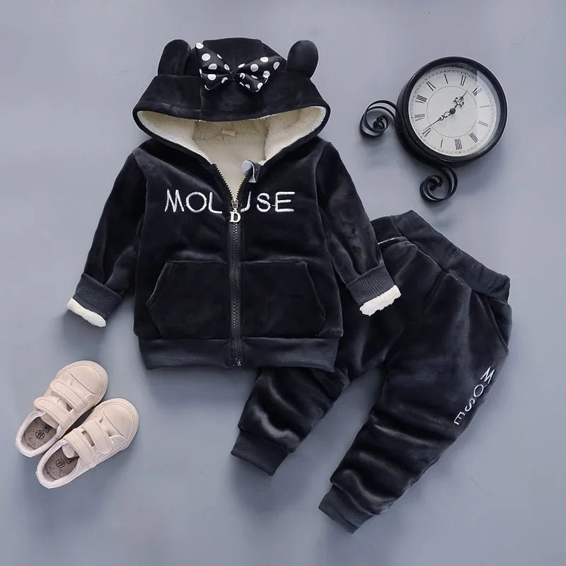 Warm Baby Girls Clothing Set Winter Thick Plush Cotton Clothing Sets For Baby Girls Hoodies And Pants Kids Suit Children Clothes - Namma Angadi