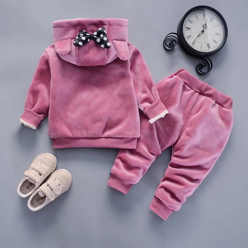 Warm Baby Girls Clothing Set Winter Thick Plush Cotton Clothing Sets For Baby Girls Hoodies And Pants Kids Suit Children Clothes - Namma Angadi