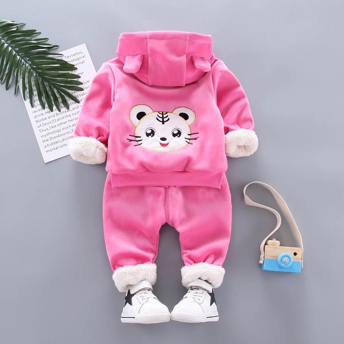 Warm Baby Girls Clothing Set Winter Thick Plush Cotton Clothing Sets For Baby Girls Hoodies And Pants Kids Suit Children Clothes - Namma Angadi