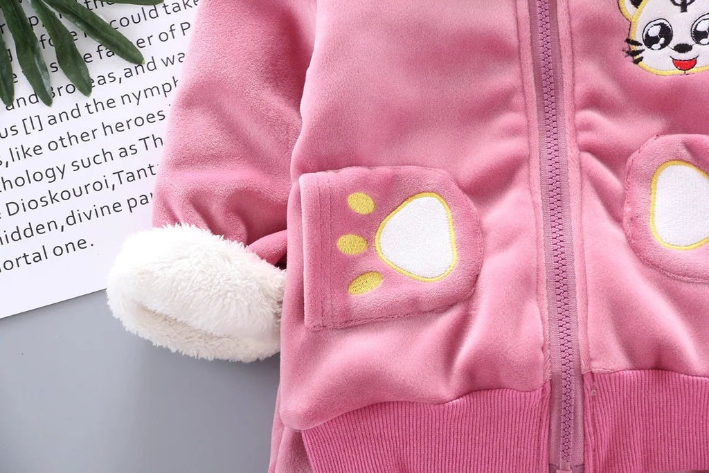 Warm Baby Girls Clothing Set Winter Thick Plush Cotton Clothing Sets For Baby Girls Hoodies And Pants Kids Suit Children Clothes - Namma Angadi