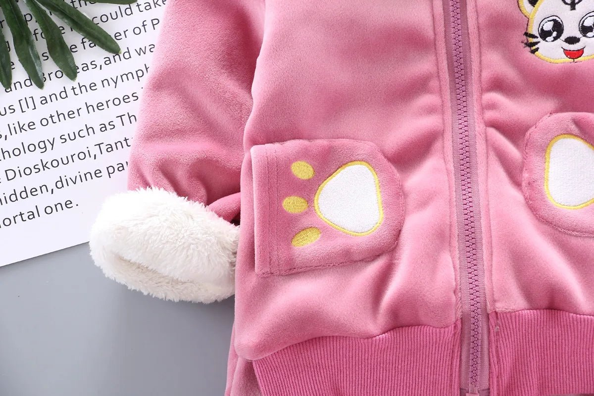 Warm Baby Girls Clothing Set Winter Thick Plush Cotton Clothing Sets For Baby Girls Hoodies And Pants Kids Suit Children Clothes - Namma Angadi