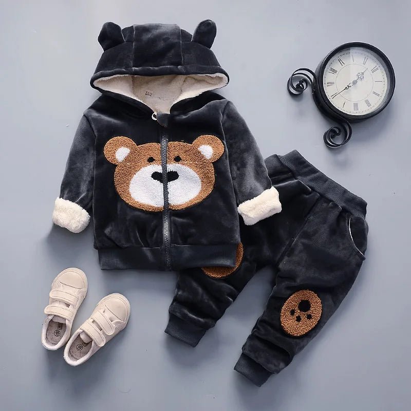 Warm Baby Girls Clothing Set Winter Thick Plush Cotton Clothing Sets For Baby Girls Hoodies And Pants Kids Suit Children Clothes - Namma Angadi