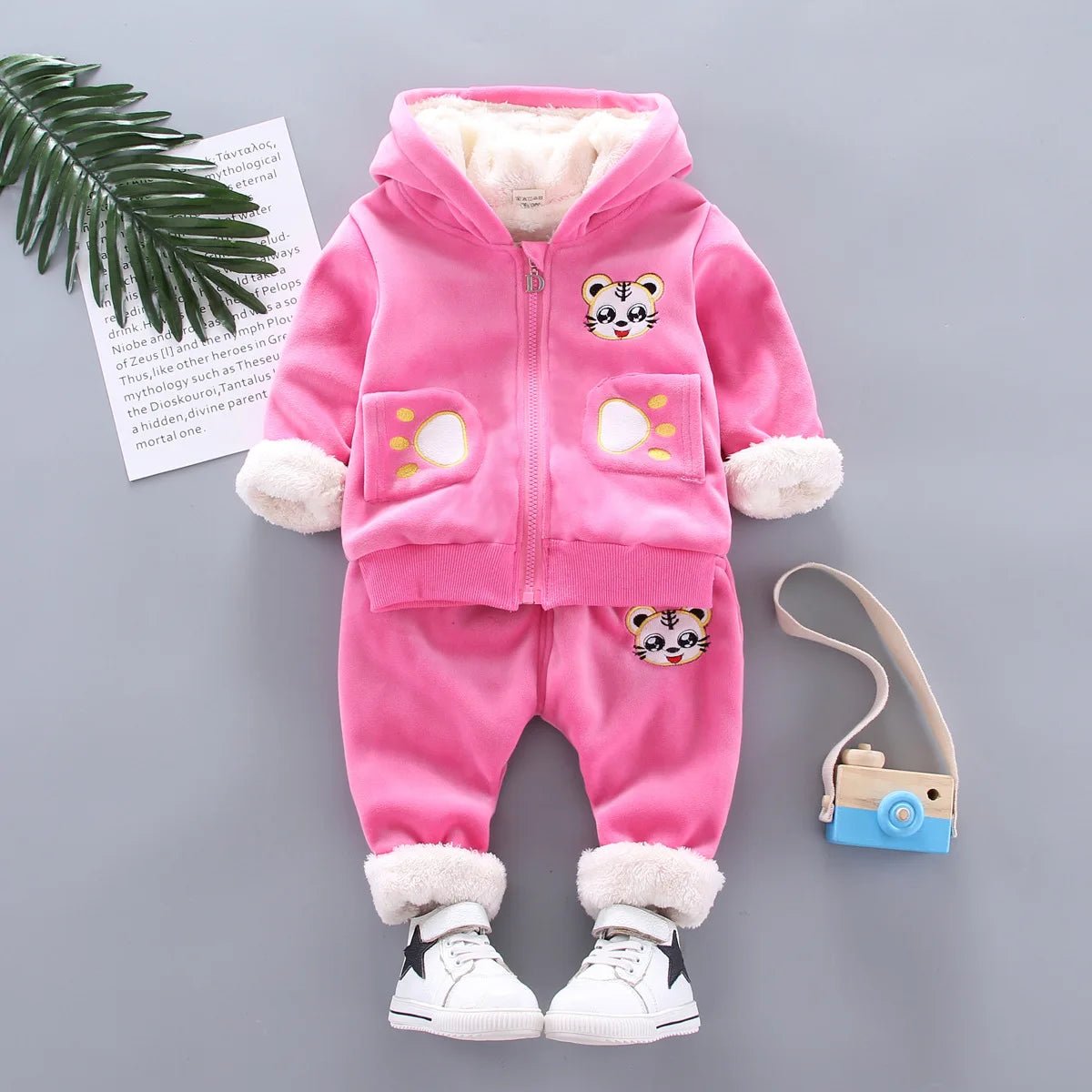 Warm Baby Girls Clothing Set Winter Thick Plush Cotton Clothing Sets For Baby Girls Hoodies And Pants Kids Suit Children Clothes - Namma Angadi