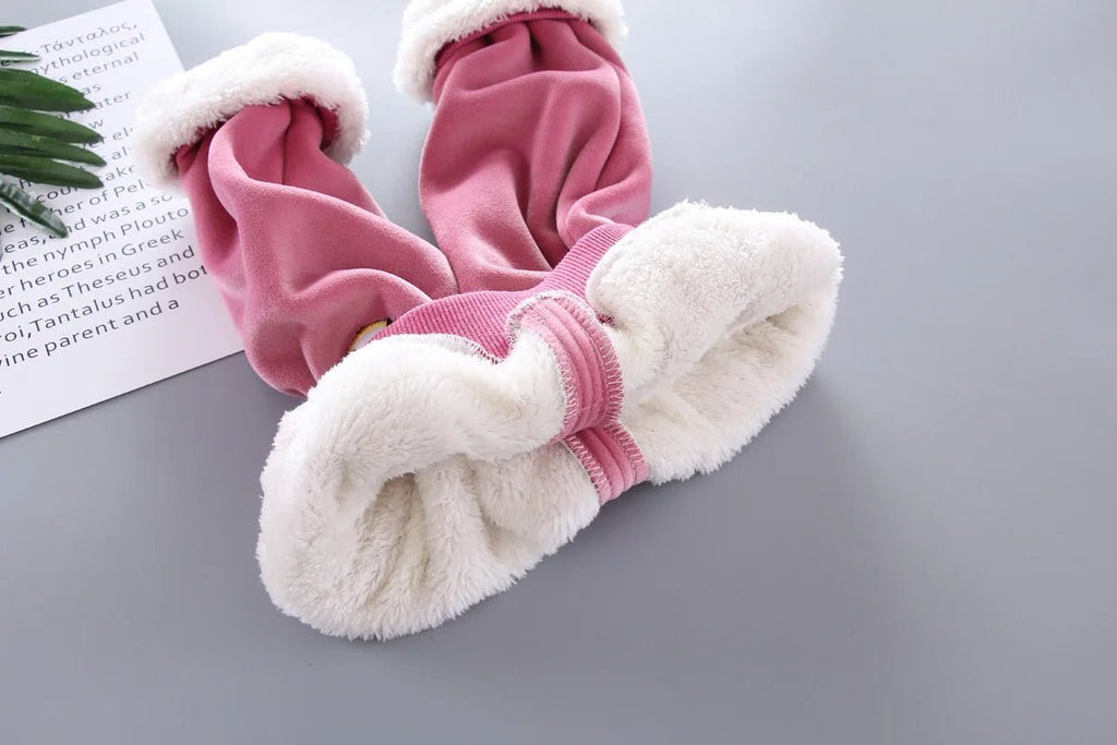 Warm Baby Girls Clothing Set Winter Thick Plush Cotton Clothing Sets For Baby Girls Hoodies And Pants Kids Suit Children Clothes - Namma Angadi