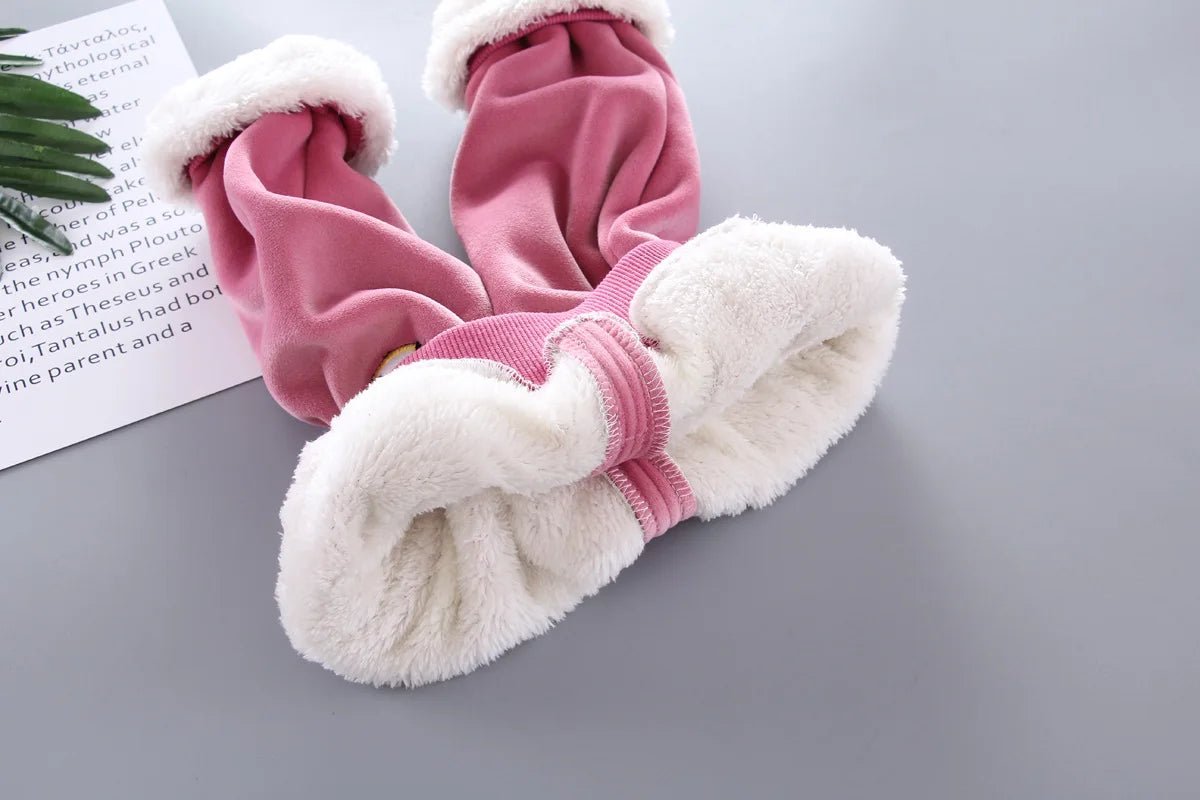 Warm Baby Girls Clothing Set Winter Thick Plush Cotton Clothing Sets For Baby Girls Hoodies And Pants Kids Suit Children Clothes - Namma Angadi