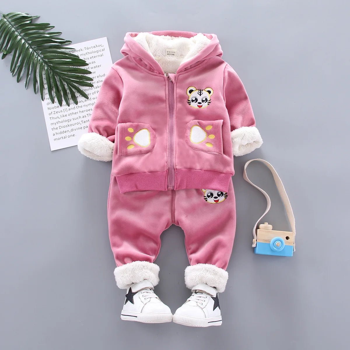 Warm Baby Girls Clothing Set Winter Thick Plush Cotton Clothing Sets For Baby Girls Hoodies And Pants Kids Suit Children Clothes - Namma Angadi