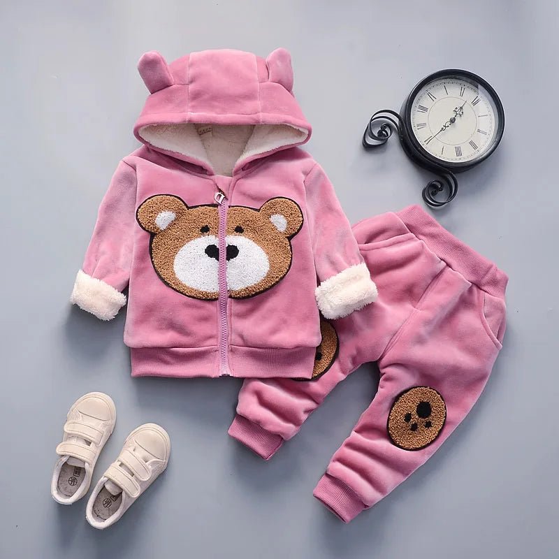 Warm Baby Girls Clothing Set Winter Thick Plush Cotton Clothing Sets For Baby Girls Hoodies And Pants Kids Suit Children Clothes - Namma Angadi