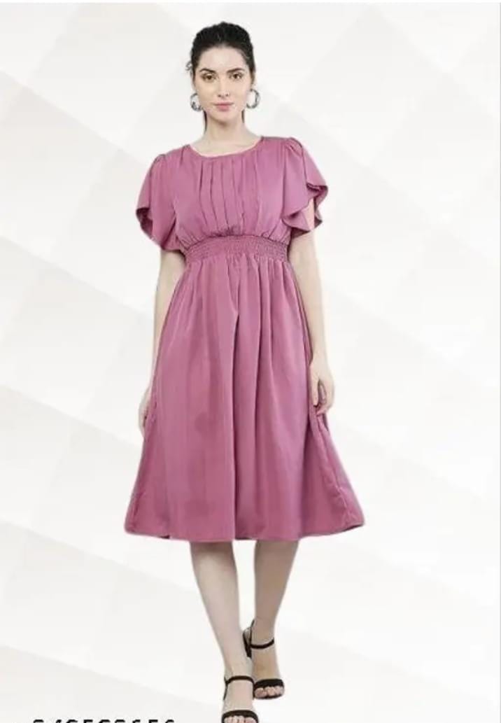 Women Pink Solid Viscose Rayon Fit And Flair Dress - Namma Angadi