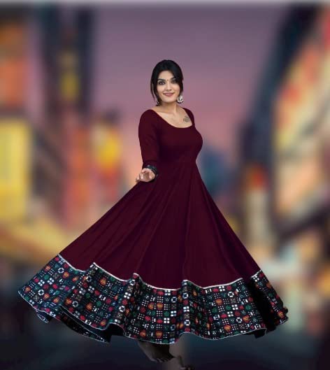 Women's Rayon Solid Pattern Full Sleeve Full Stitched Gown - Namma Angadi